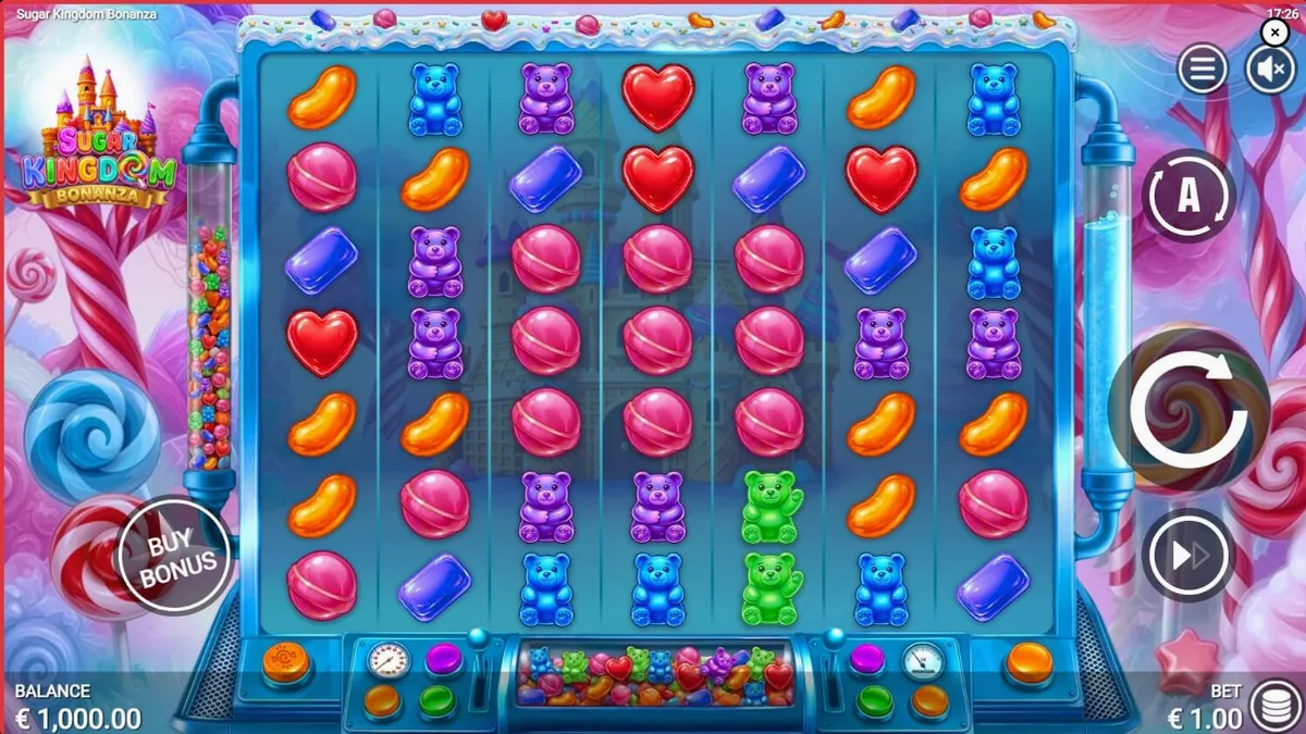Tampilan visual slot Sugar Kingdom Bonanza dengan tema permen dan grid 7x7